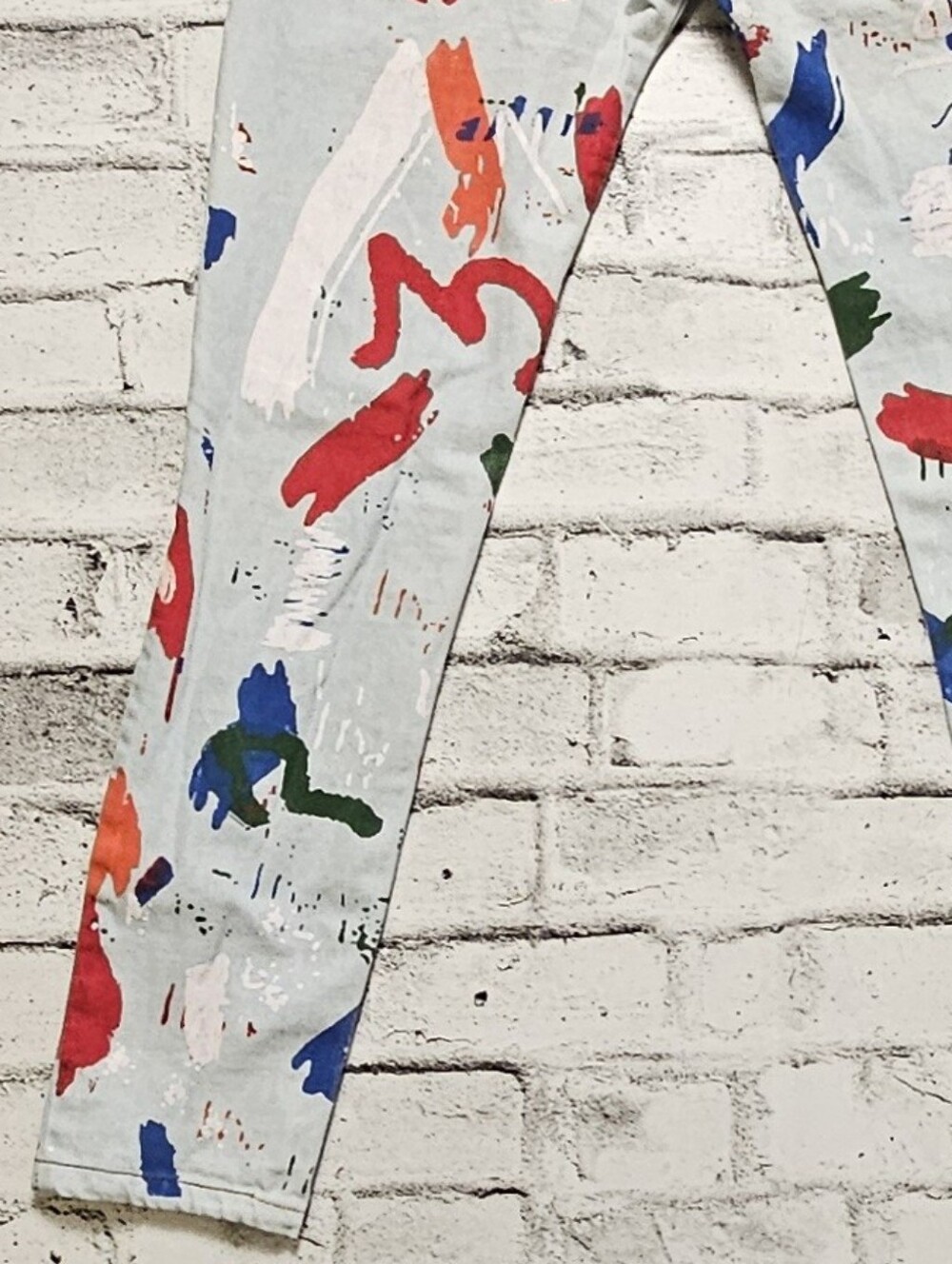 Paint Splatter Graphic Jeans Streetwear Slim Fit Denim Pants 34 - Picture 6 of 9